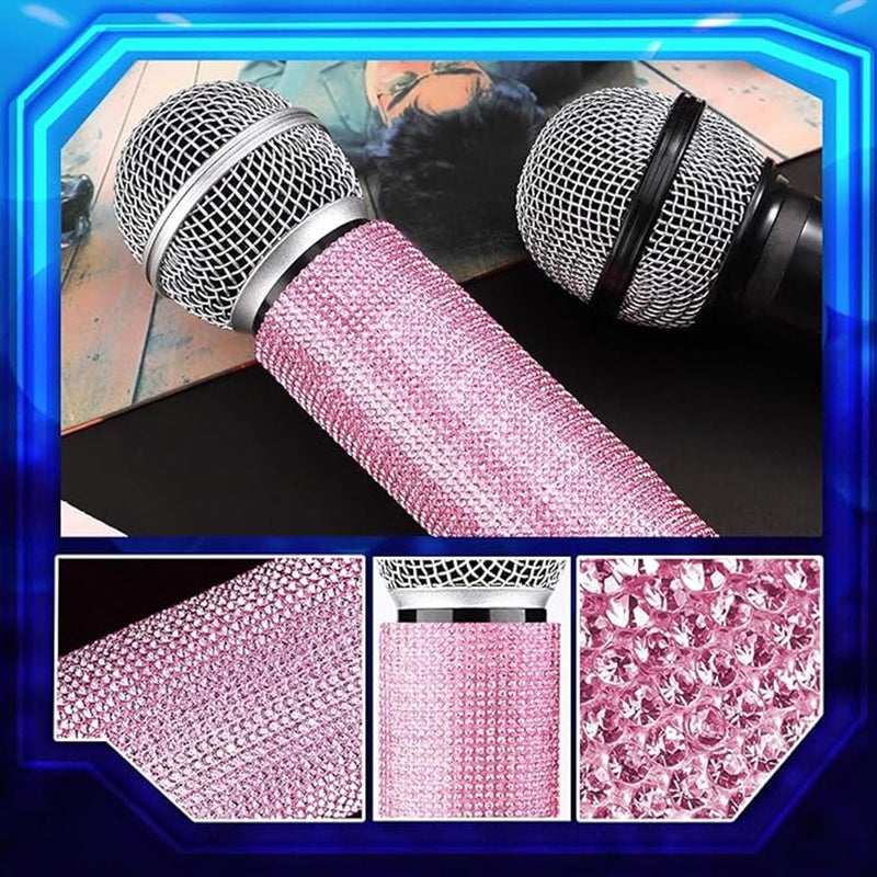 Facmogu Mic Not Include Glitter Microphone Handle Cover, Rhinestone Wireless Handle Microphone Sleeve Cover, Bling Sparkle Mic Decorative Sleeve, Handle Body Covers for Universal Microphone -Pink - Image 5